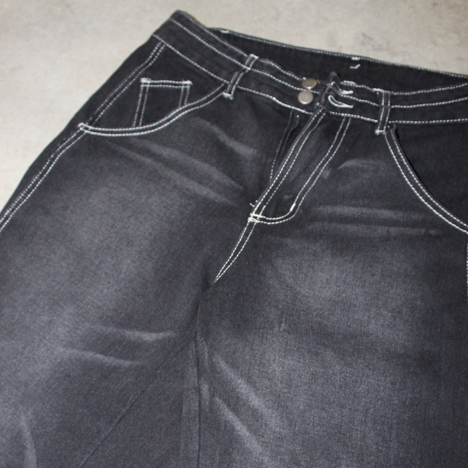 Black Baggy Denim Pants White Stitched