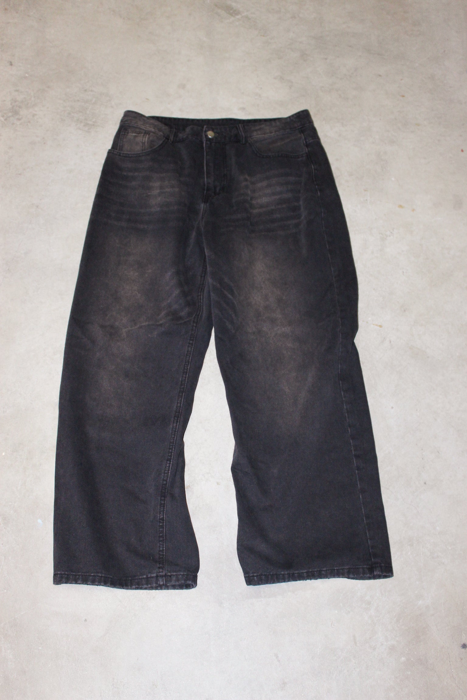 Black Baggy Light Acid Washed Denim Pants