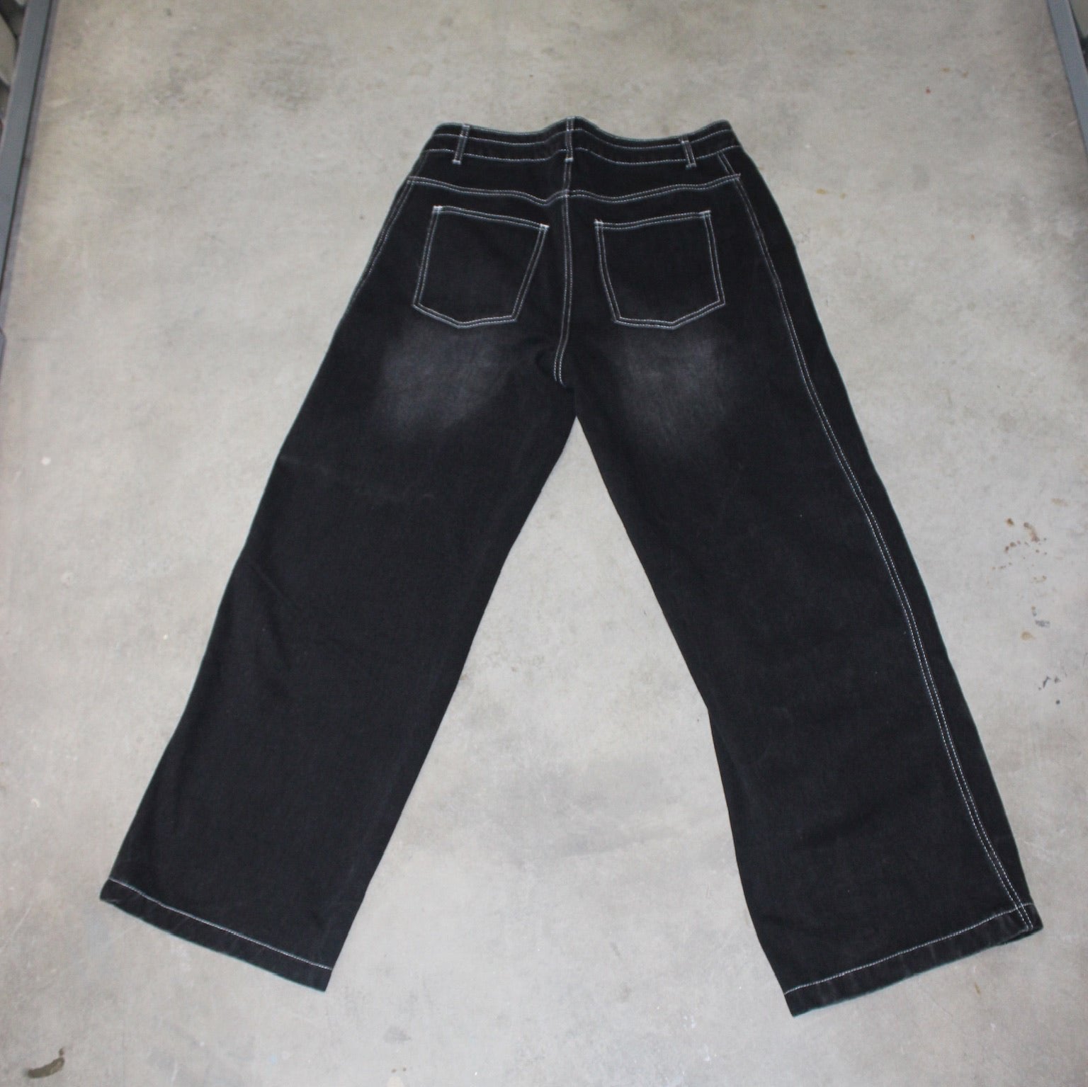 Black Baggy Denim Pants White Stitched