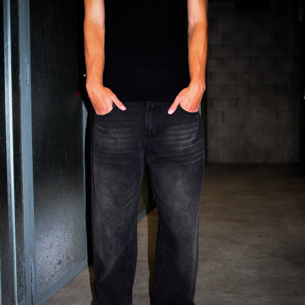 Black Baggy Light Acid Washed Denim Pants